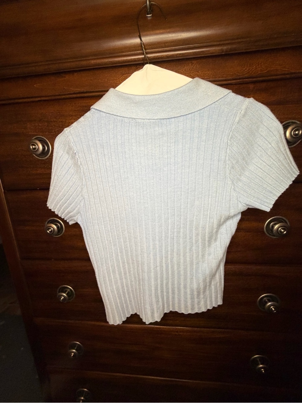 Papaya Light Blue Ribbed Polo Button-Up Short Sleeve Top - Picture 2 of 2